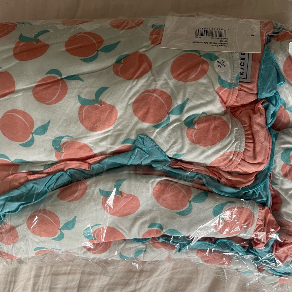 Kickee Pants Double Ruffle Sherpa-lined Toddler Blanket in fresh air peaches
